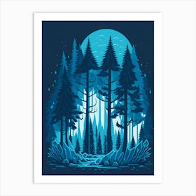 A Fantasy Forest At Night In Blue Theme 97 Art Print