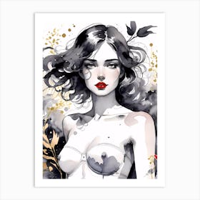 Selective Colour Portrait Of A Beautiful Topless Woman Art Print