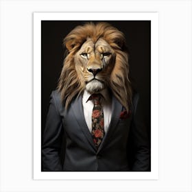 African Lion Wearing A Suit 7 Art Print