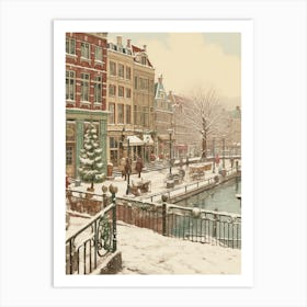 Vintage Winter Illustration Amsterdam Netherlands 4 Art Print