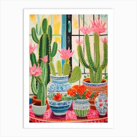 Cactus Painting Maximalist Still Life Trichocereus Cactus 2 Art Print