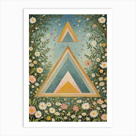 Triangles And Flowers Art Print