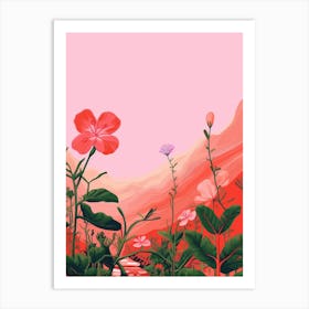 Boho Wildflower Painting Wild Pink Silene 4 Art Print