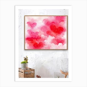 Abstract Acrylic Illustration Of Voluminous Clouds Symbolizing Love With Splashes Of Bright Red Re (1) Art Print