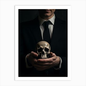 A Hand In A Suit Is Holding One Of The White Skulls 1 Art Print