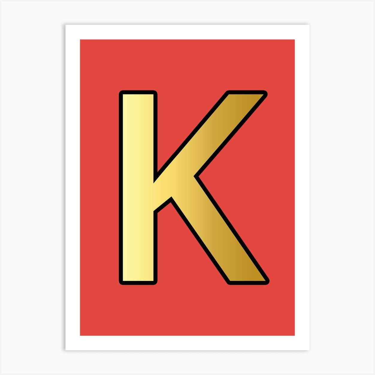 letter k gold alphabet red art print by mambo fy