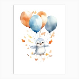 Dolphin Flying With Autumn Fall Pumpkins And Balloons Watercolour Nursery 1 Art Print