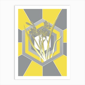 Vintage Daylily Botanical Geometric Art in Yellow and Gray n.335 Art Print