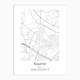 Kuurne,Belgium Minimalist Map Art Print