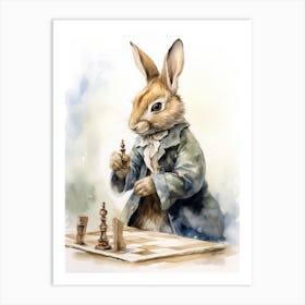 Bunny Playing Chess Rabbit Prints Watercolour 2 Art Print