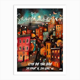 San Francisco, folk naive and whimsical poster Art Print