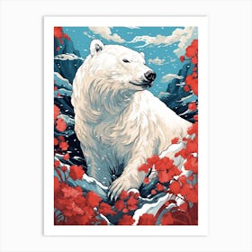 Polar Bear Animal Drawing In The Style Of Ukiyo E 3 Art Print