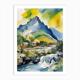 Watercolor Of A Mountain Stream Art Print