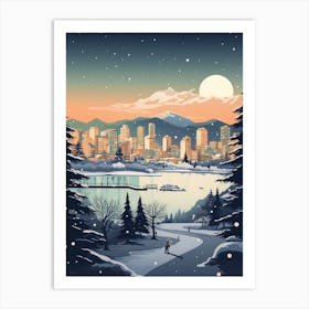 Winter Travel Night Illustration Vancouver Canada 3 Art Print