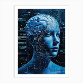 Abstract Painting Of A Cybernetic Human Head Integrating Seamlessly With A Futuristic Security Conce 2 1 Art Print