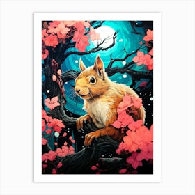 Squirrel In Cherry Blossoms Art Print