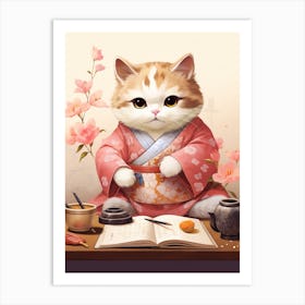 Kawaii Cat Drawings Writing 2 Art Print