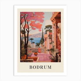 Bodrum Turkey 2 Vintage Pink Travel Illustration Poster Art Print
