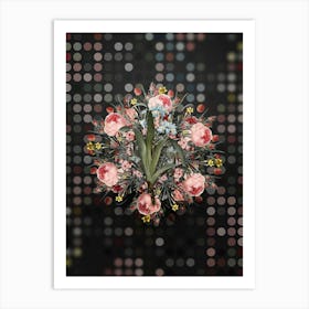 Vintage Iris Fimbriata Flower Wreath on Dot Bokeh Pattern n.0172 Art Print