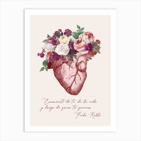 Floral Anatomical Heart (quote by Frida) 1 Art Print