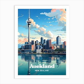 Auckland City Skyline New Zealand Travel Illustration 1 Art Print