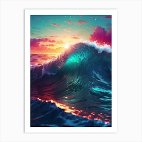 Sunset Ocean Wave Art Print