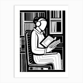 Just a girl who loves to read, Lion cut inspired Black and white Stylized portrait of a Woman reading a book, reading art, book worm, Reading girl 186 Art Print