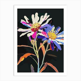 Neon Flowers On Black Asters 6 Art Print