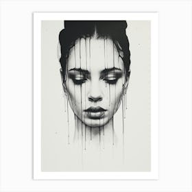 Paint Drip Detailed Line Face Art Print