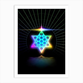 Neon Geometric Glyph in Candy Blue and Pink with Rainbow Sparkle on Black n.0283 Art Print