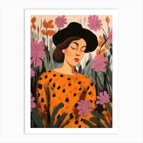 Woman With Autumnal Flowers Aconitum 1 Art Print