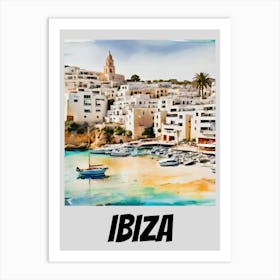 Ibiza Anchorage and small ships poster watercolor Art Print