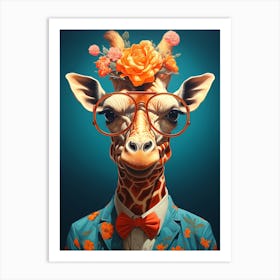 Giraffe With Glasses Art Print