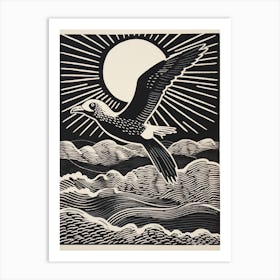 B&W Bird Linocut Seagull 2 Art Print