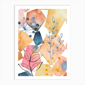 Watercolor Leaves And Flowers Art Print