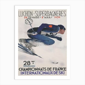 Luchon-Superbagneres France, Vintage Downhill Skier Art Print