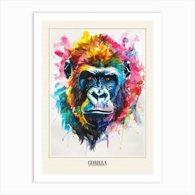 Gorilla Colourful Watercolour 3 Poster Art Print