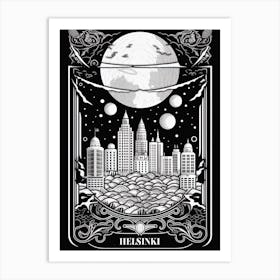 Helsinki, Finland, Tarot Card Travel  Line Art 1 Art Print