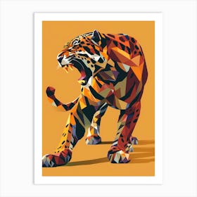 Angry Stalking Jaguar Standing Attack Pose Roaring Logo Geometric Style Art Print