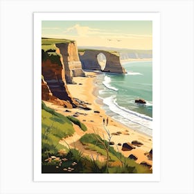 South West Coast Path England 1 Vintage Travel Illustration Art Print