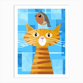 Orange Cat and Robin Redbreast Art Print