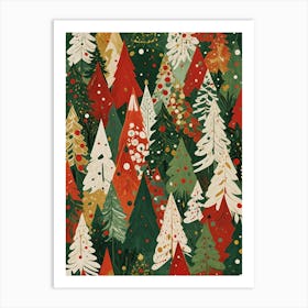 Abstract Christmas Trees in Red, Green, Cream Art Print