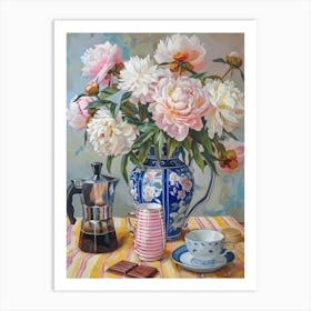 Peonies And Coffee Art Print