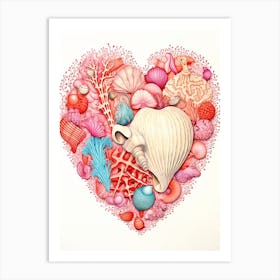 Detailed Shell Heart Illustration 3 Art Print