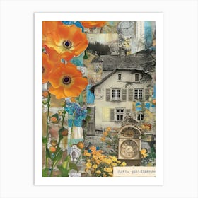 Orange Flowers Scrapbook Collage Cottage 1 Art Print