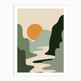 Abstract Sunset And Green Mountains Art Print