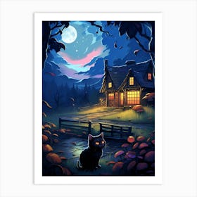 Black Cat By Moonlight Art Print