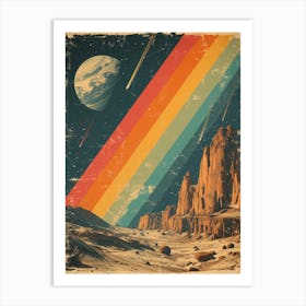 Space Odyssey: Retro Poster featuring Asteroids, Rockets, and Astronauts: Retro Space Art Print