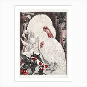 Two White Turkeys Near Holly Branches In The Snow (1897), Theo Van Hoytema Art Print
