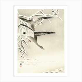 Two Collies In Snowy Landscape (1900 1930), Ohara Koson Art Print